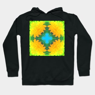 Psychedelic Kaleidoscope Square Blue Yellow and Green Hoodie